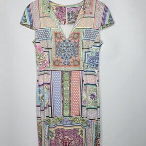 Just Cavalli Geometric/Floral Print Dress Size XL Cap Sleeve V-neck Knee-length